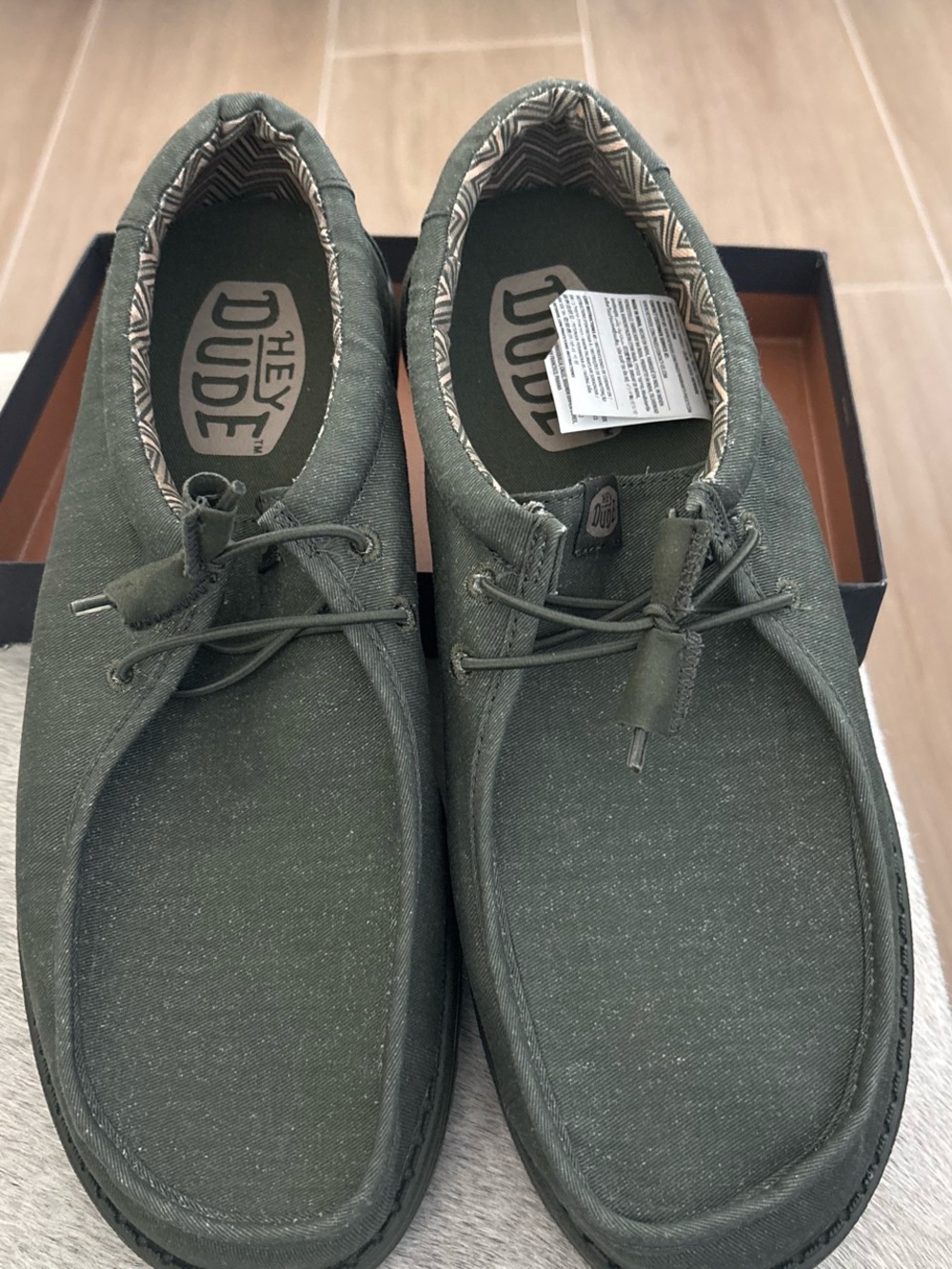 Hey Dude Olive Green Casual Canvas Lace-Up Loafers